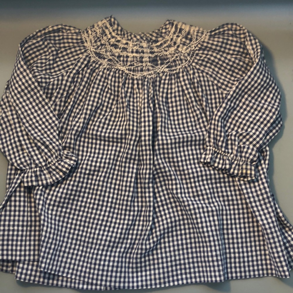 Vintage Smocked Navy and White Gingham Baby Dress